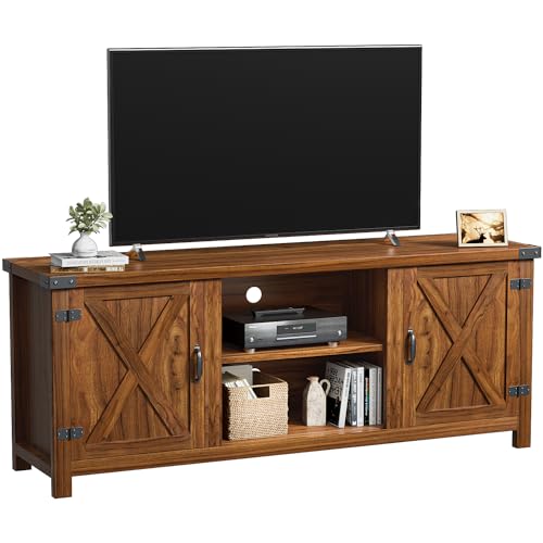 YESHOMY Modern Farmhouse TV Stand with Two Barn Doors and Storage Cabinets for Televisions up to 65+ Inch, Entertainment Center Console Table