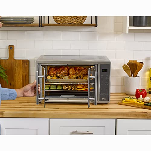 Oster Air Fryer Oven, 10-In-1 Countertop Toaster Oven Stainless Steel French Door Touch Control 2142008 countertop oven