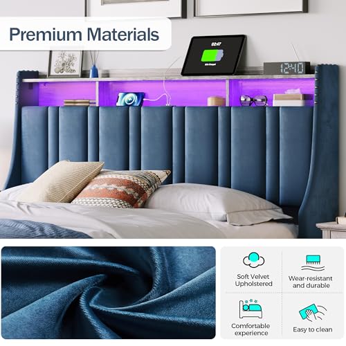 LINSY Lift Up Storage Bed Queen Bed Frame with Storage, Upholstered Bed Frames with Headboard