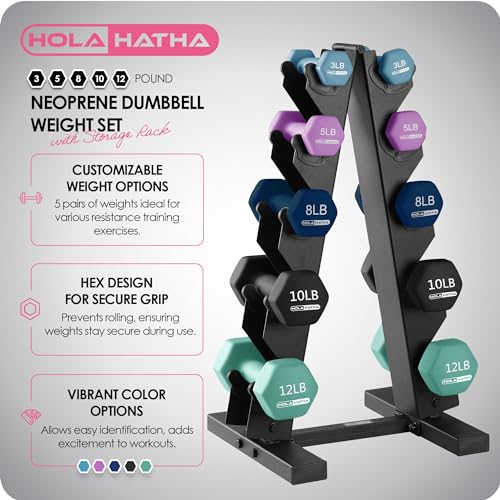 HolaHatha Neoprene Dumbbell Free Hand Weight Set with Rack, Ideal for Home Exercises to Gain Tone and Definition