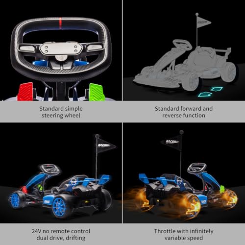 24V Electric Drift Kart for Kids, Ride Car with Adjustable Seat & 8.5MPH Speed, EVA Silent Wheels, Parent-Safety Certified Ride-On Toy