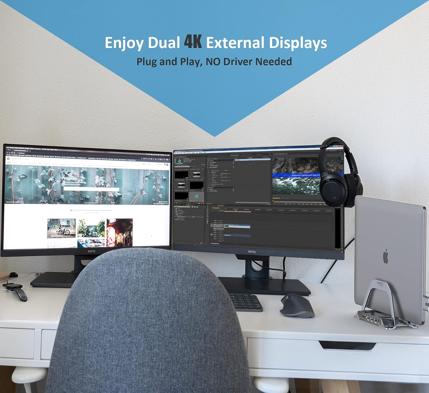 USB C Docking Station Dual Monitor for MacBook Pro Air, 10 in 2 Dual Display USB C HUB with Vertical Stand for Mac