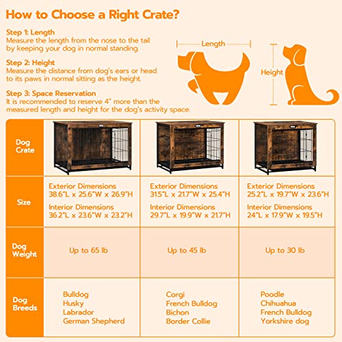 HOOBRO Dog Crate Furniture, 38.6" Large Dog Kennel Indoor, Wooden Cage with Pull-Out Tray