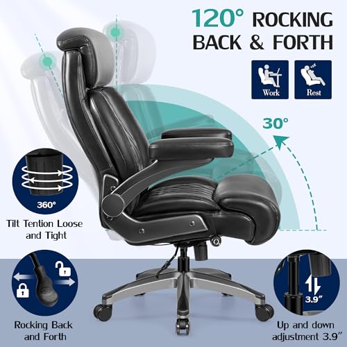 Big and Tall 500lbs Office Chair,Heavy Duty Large PU Leather Executive Desk Chair with Wide Seat
