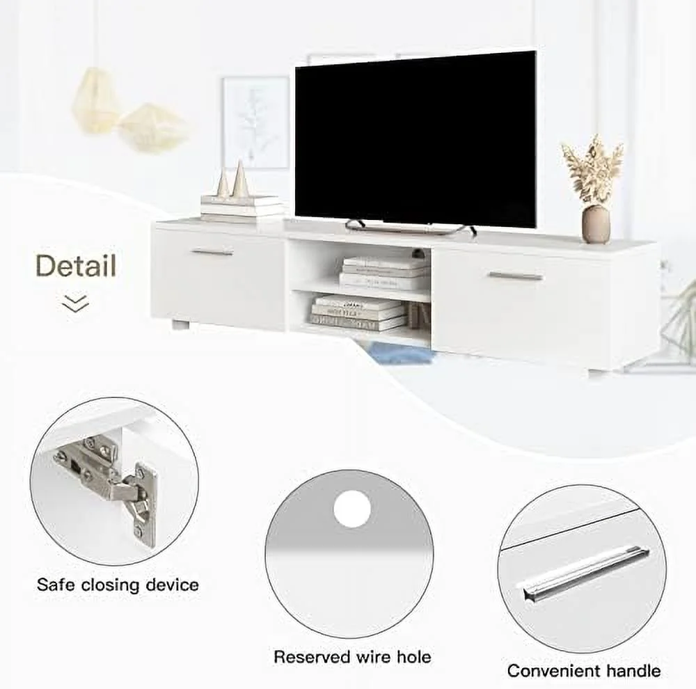 GEROBOOM Modern TV Stand with 2  Cabinets Entertainment Center for 65 inch TV Simple Television Media Console Table with 2 Open Shelves Wood TV Unit