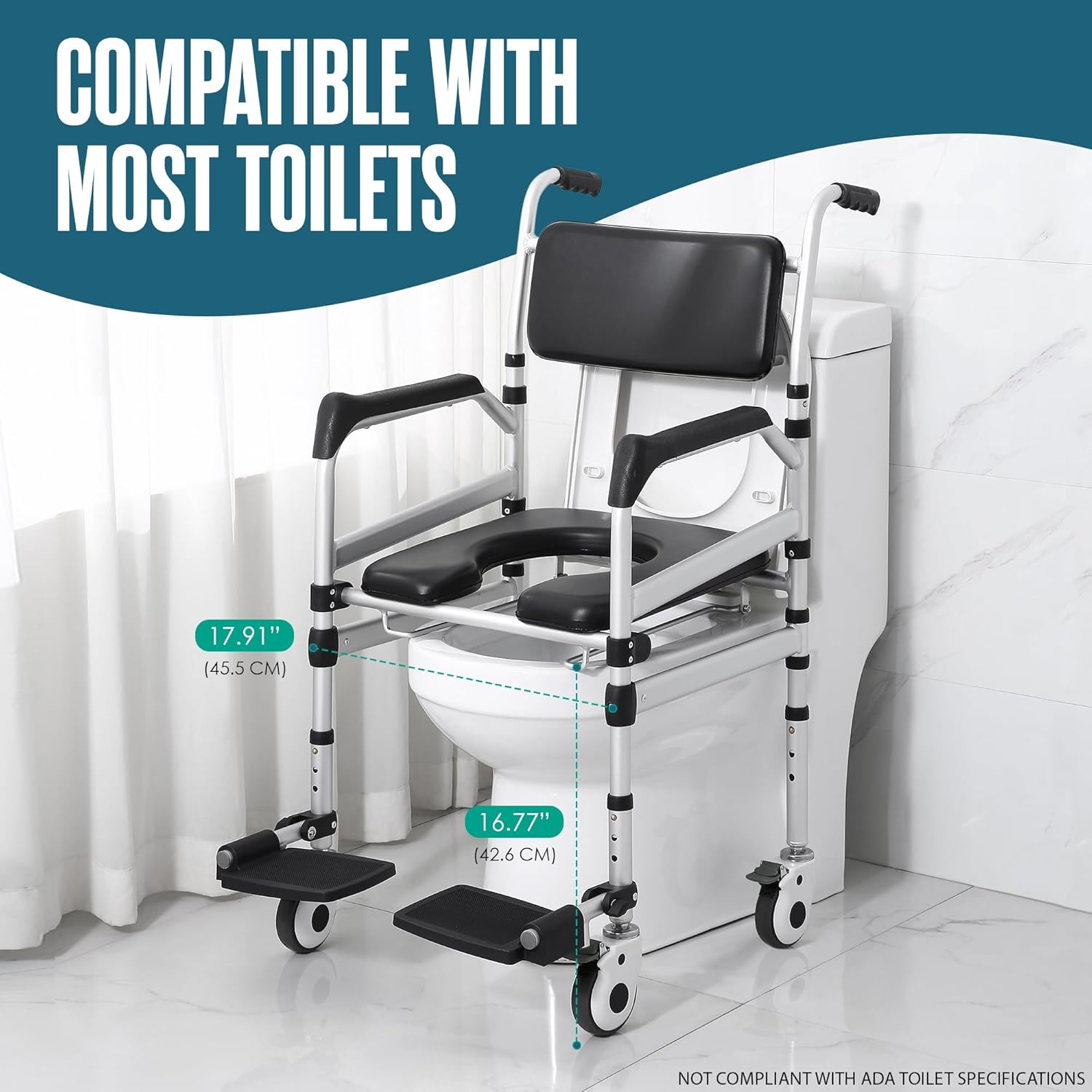 Houseables Shower Chair with Wheels, Shower Wheelchair, Rolling Shower Chair, Shower Commode Wheelchair, Bedside Toilet Chair for Elderly