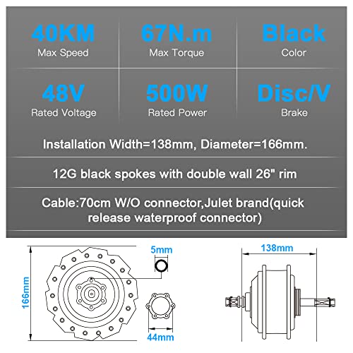 26 inch Ebike Conversion kit 48V500W Rear Front Motor Wheel with 48V13Ah Battery Fit for 6S 7S 8S 9S 10S Cassette Screwed Brushless Motor Kit