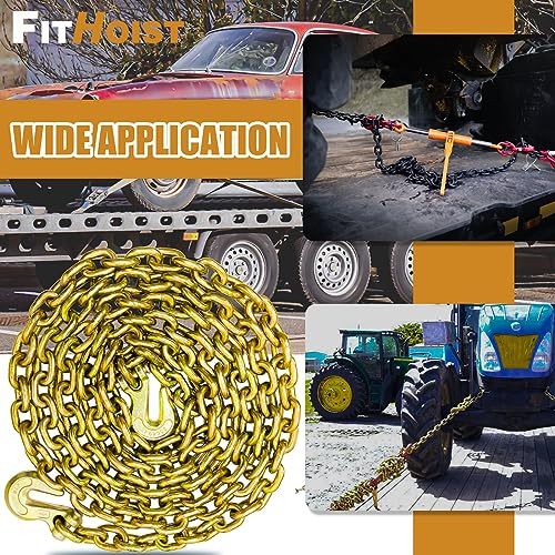 G80 Transport Binder Chain 5/16 Inch x 20 Foot | Tow Chain with Clevis Grab Hooks | 4