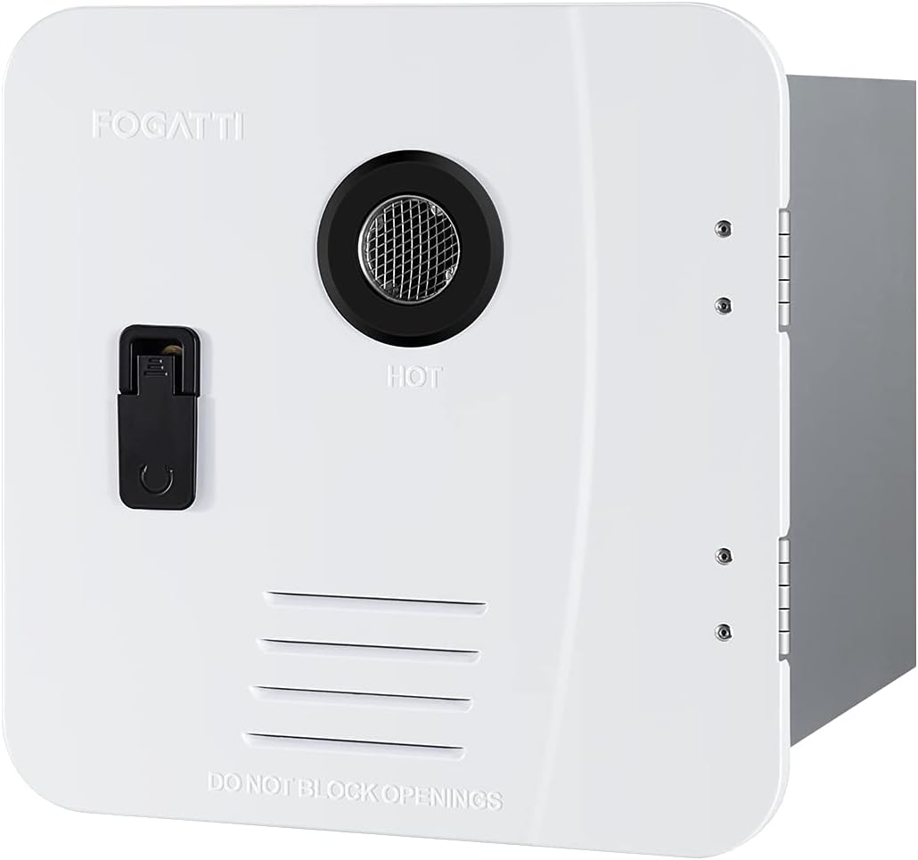 Tankless RV Water Heater Propane Gas Hot Water Heater with Remote Control and 15 x 15 Inches White Door for RVs Campers and Travel Trailers 12V DC