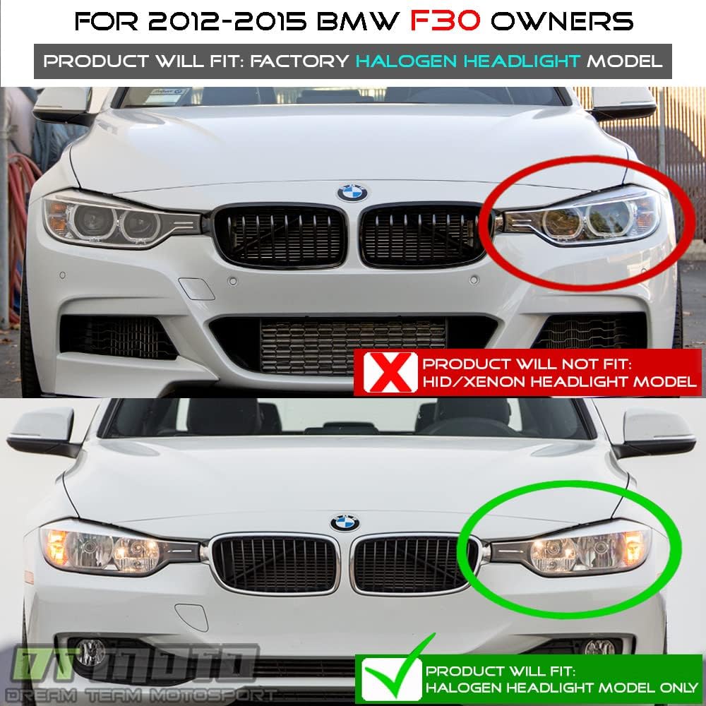 ACANII - For [Halogen Type] 2012-2015 BMW 320i 328i 335i Sedan Black Smoked DRL Tube Full LED Projector Headlights Pair