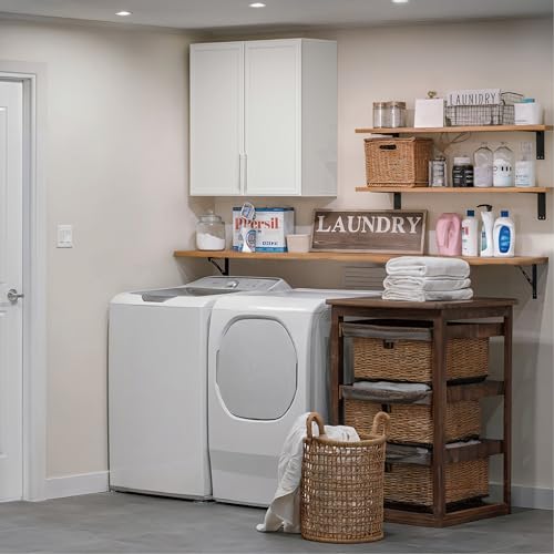 Wall Storage Cabinet - Kitchen Laundry Wall Amount Cabinet with Two Shaker Doors and Shelf, in Grey, 24'Wx2 Pcs