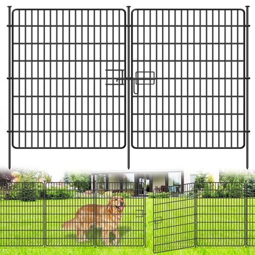 15 Panels No Dig Fence with Gate, 32 in(H) X 36 ft(L) Garden Decorative Fence Animal Barrier for Dogs