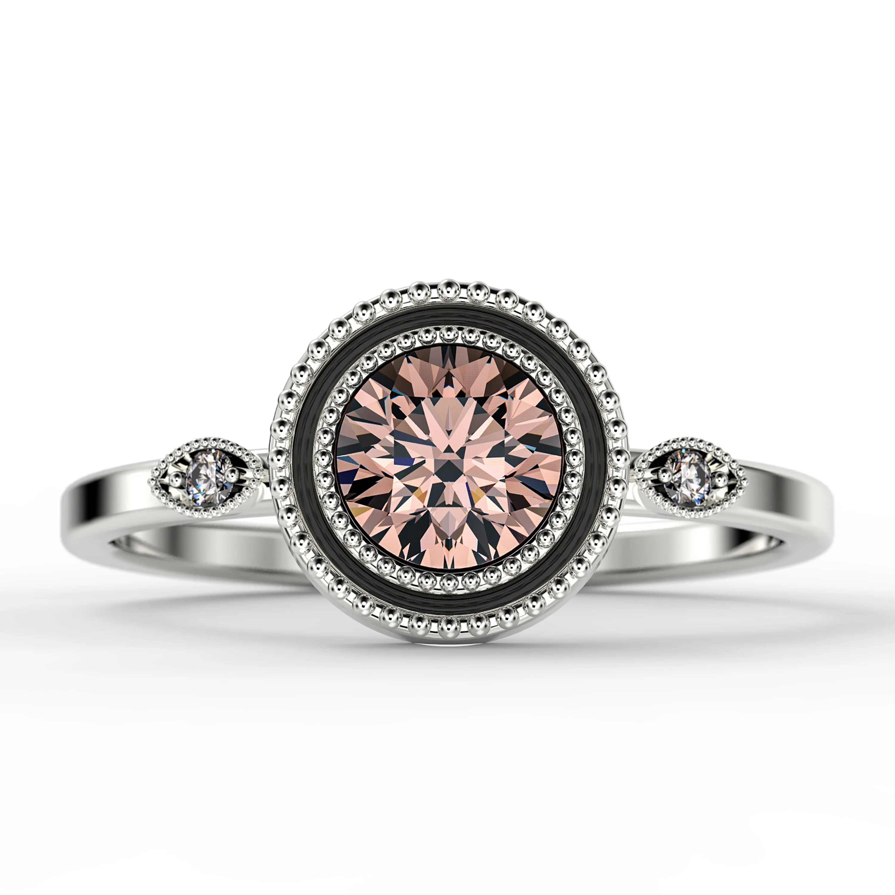 Gorgeous Art nouvea 1.10 Carat Round Cut Antique Morganite And Diamond Moissanite Engagement Ring