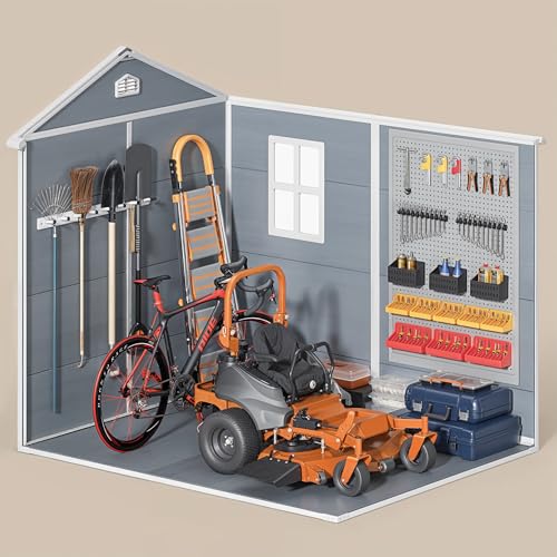 Gizoon 6x4 FT Outdoor Storage Shed with Floor, Resin Garden Tool Shed with Lockable Doors, Window, Vents, Reinforced Steel Frame