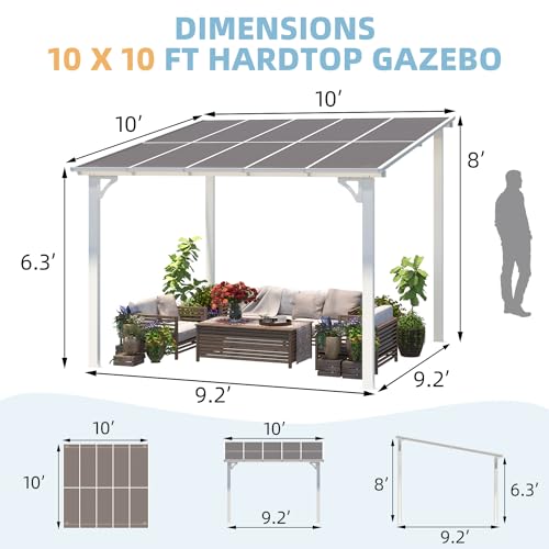 AECOJOY 10&rsquo; x 10&rsquo; Gazebo, Wall Mounted Gazebos Pergola on Clearance, Outdoor Patio Lean to Gazebo Awnings for Deck, Porch