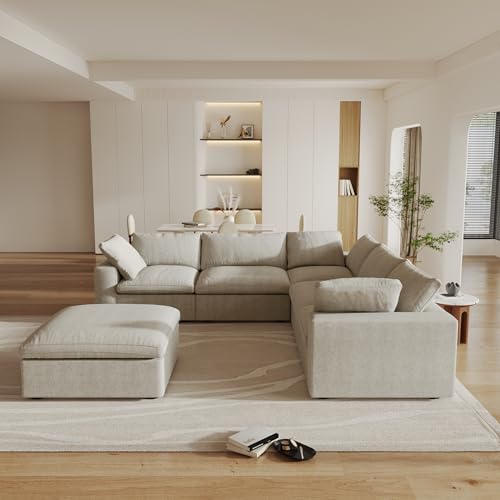 160.6" Cloud Couch Modular Sectional Sofa for Livingroom,Oversized Convertible Sofa with Storage Ottomans,6 Seat Wide Couches