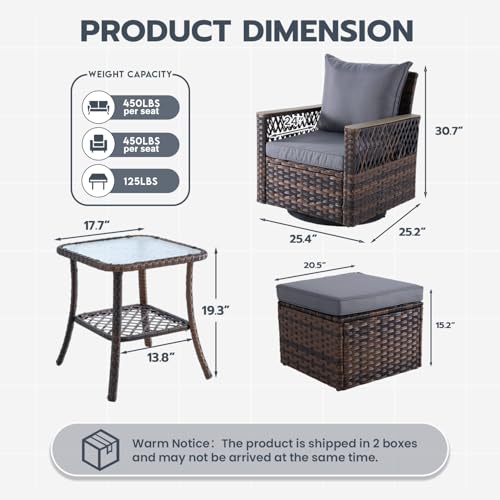 MELLCOM 4 Pieces Patio Furniture Set, Outdoor Wicker Chairs with Ottomans
