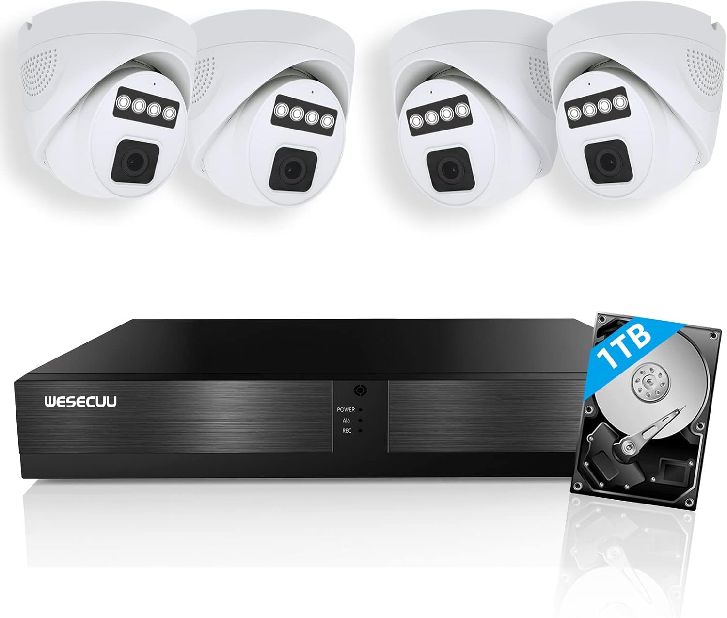 Poe Security Camera System, Home Security Camera System, Two Way Audio, 4 IP Poe Camera, 5MP NVR 8 Channel Human Detection