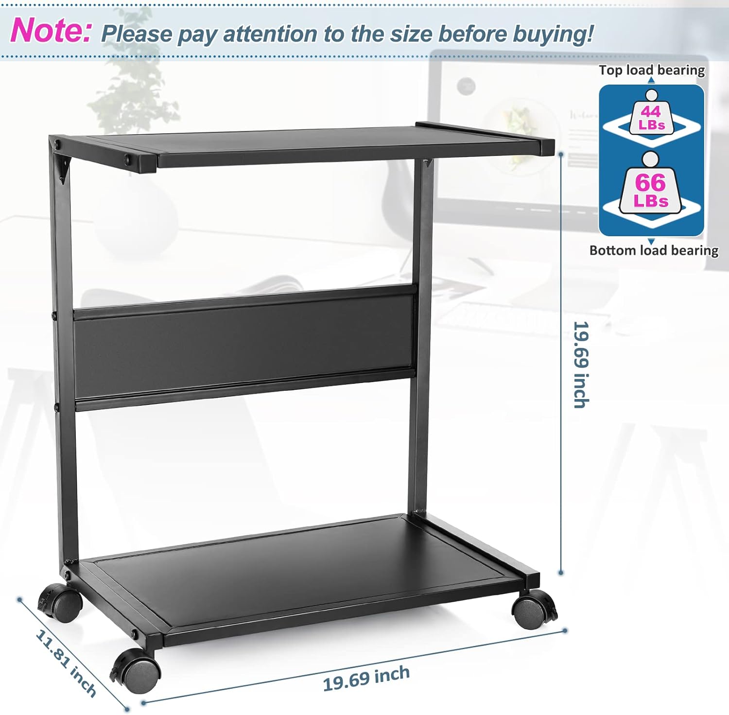 Bfttlity Computer Tower Stand, Iron PC Stand 2-Tier CPU Stand with Locking Caster Wheels Suitable for Most PC