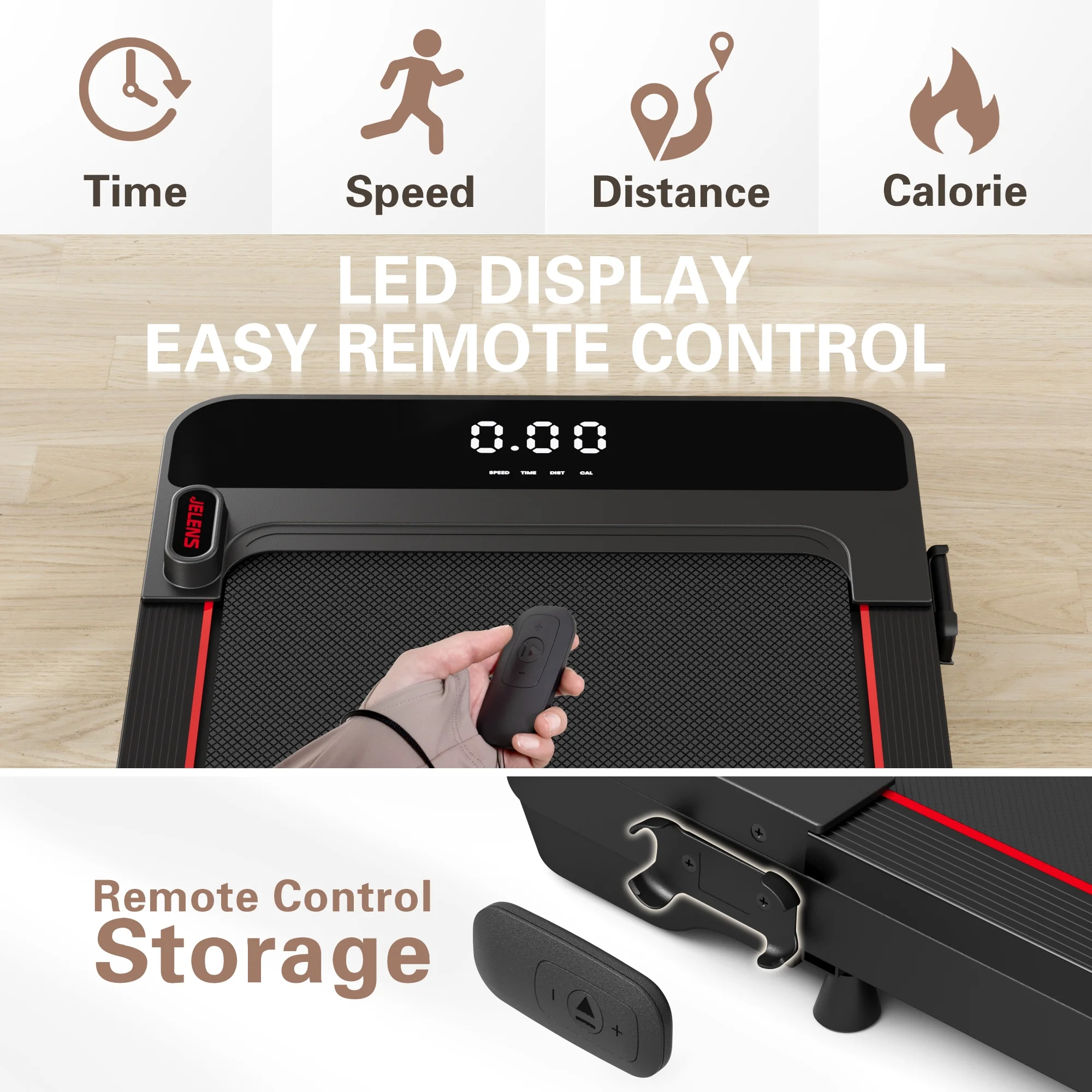 JELENS Walking Pad, Under Desk Treadmill, 2.5HP Portable Treadmills for Home Office, Walking Jogging Machine with Remote Control, LED Display