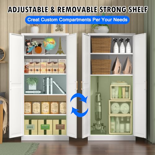 Pantry Cabinet, 71 Inch Tall Kitchen Storage Cabinet, Metal Pantry Cabinet with Doors and Adjustable Shelves, Black Food Cupboard