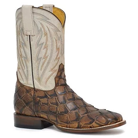 Men's Roper Big Fish Pirarucu PRINT Hybrid Sole Boots Handcrafted Tan - Curated Treasures Market