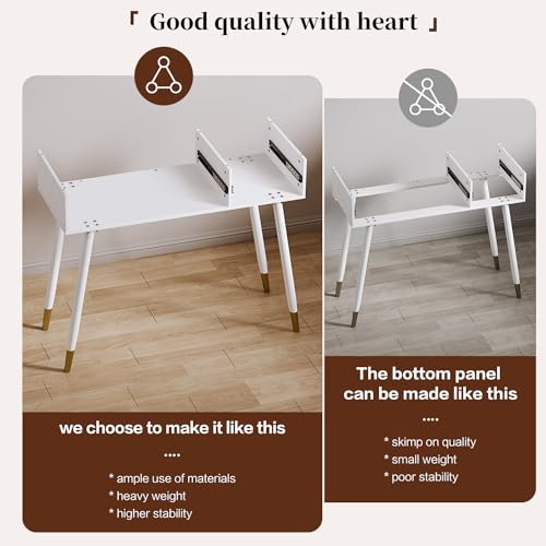 Makeup Vanity Desk with Cloud Lighted Mirror with Power Outlet and LED Strip, 3 Color Lighting Modes with Adjustable Brightness