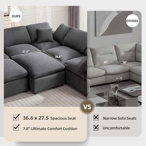 Cloud Couch Modular Sectional Sofa Modern Oversized Couches with Ottoman 7 Seater L-Shaped Sofas Comfy Couches for Living Room Spacious Space