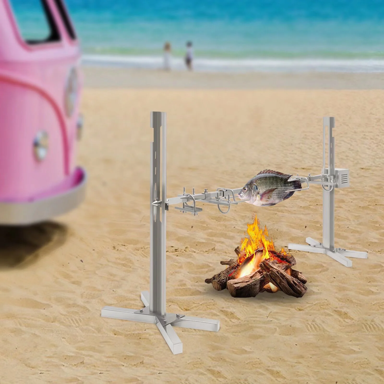 OUKANING 66lbs Large Grill Rotisserie Spit Roaster Rod Electric BBQ Chicken Pig Motor Kit