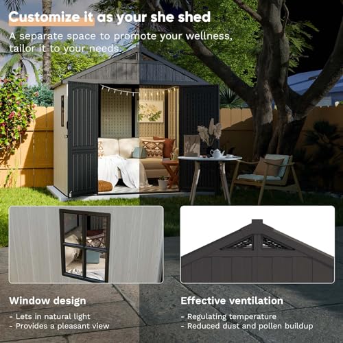 Patiowell 8' x 6' Plastic Outdoor Storage Shed with Floor, Resin Shed with Window and Lockable Door for Garden, Backyard, Tool Storage Use