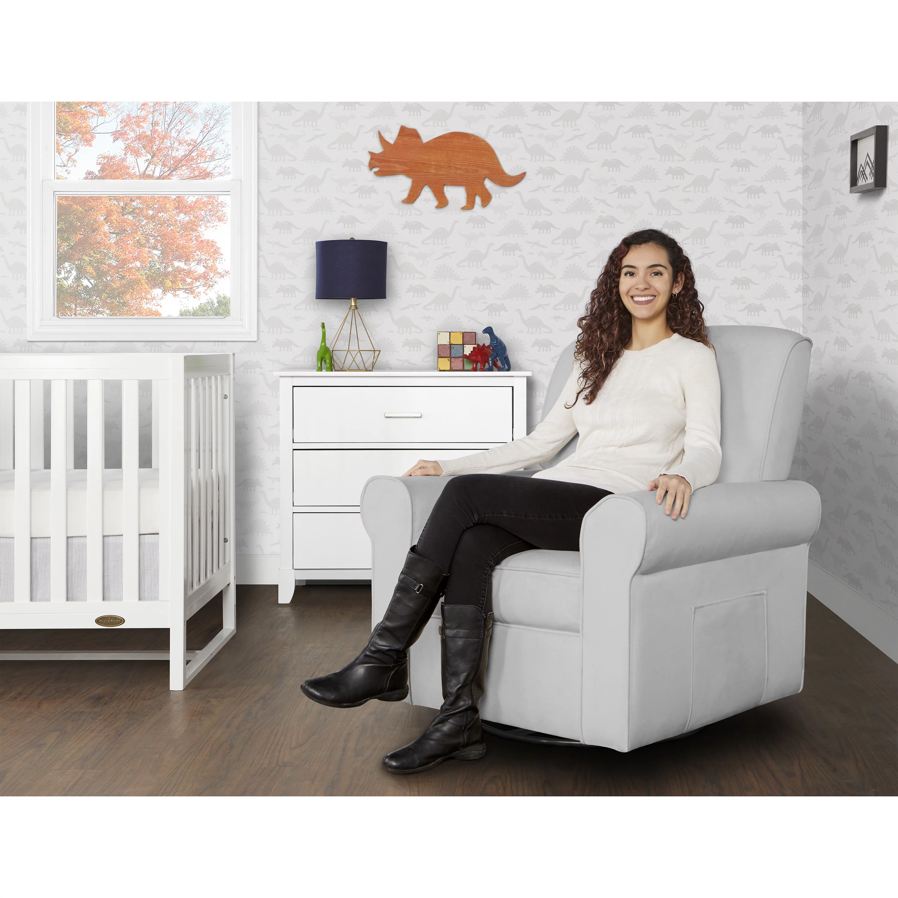 Evolur London Upholstered 360 Swivel l Glider I Rocker I Nursery Glider I Durable Soft Fabric in Gray Finish
