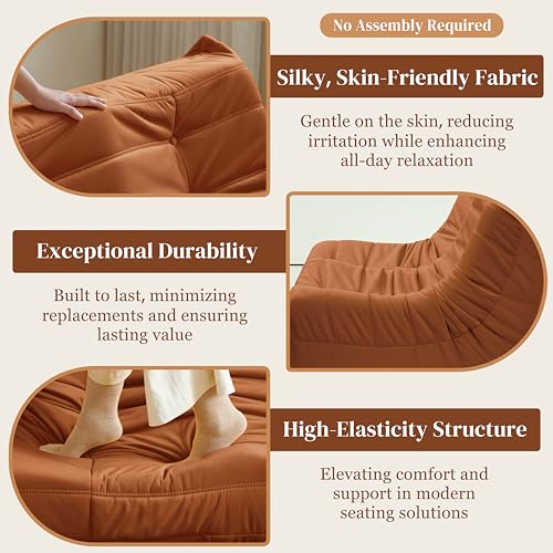 Bean Bag Chair for Adults - Suede & Microfiber Fireside Floor Chair, Comfortable Corner Lounge Sofa for Living Room, Bedroom, Office (3-Seater, Beige)
