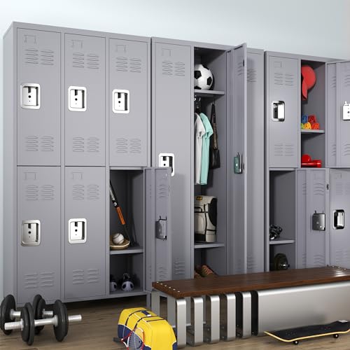 Metal Locker 3 Doors Storage Lockers for Employee,72" Tall Locker with Shelves and Hooks Steel Sports Locker for Office School Office Gym Home Garage