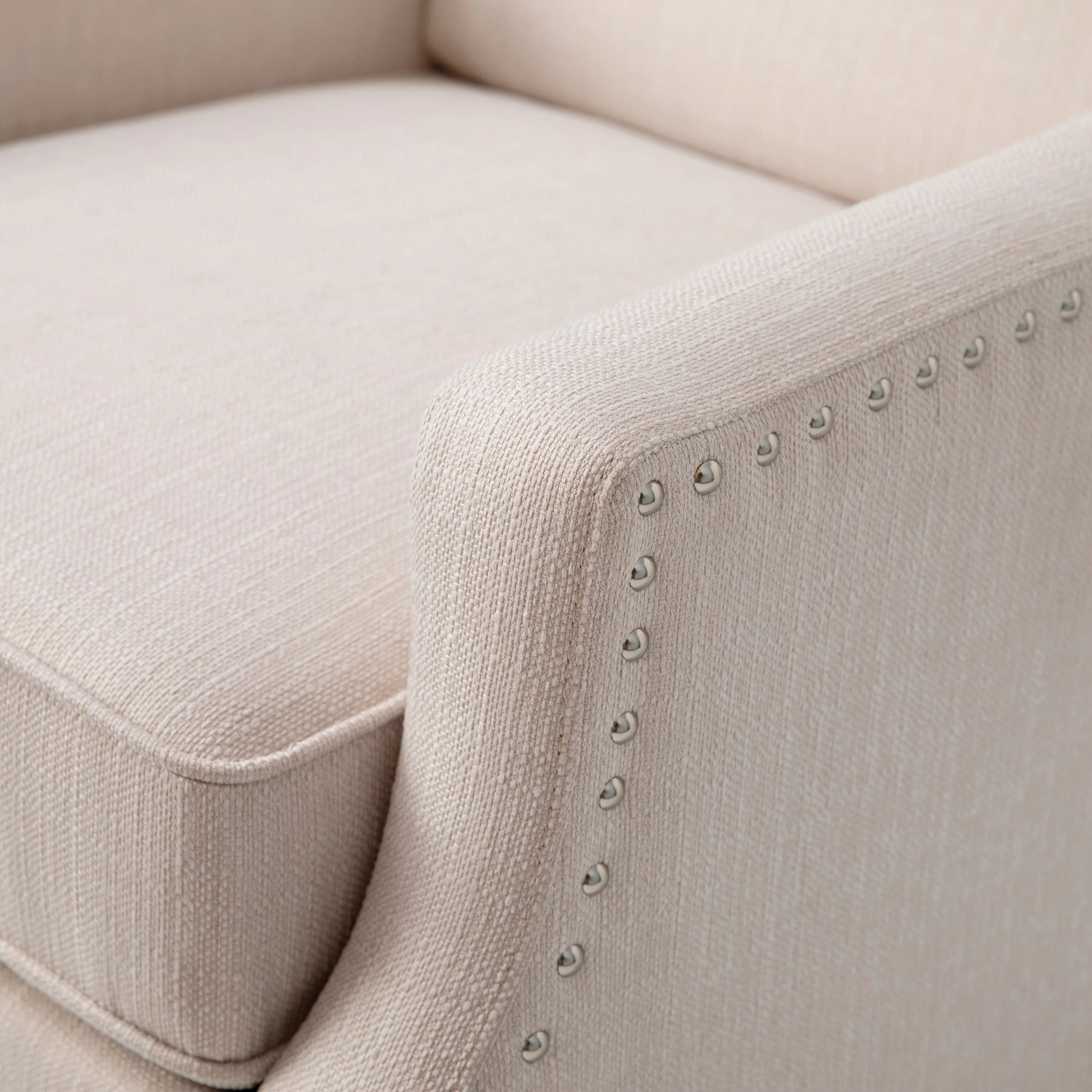 Merrick Lane Contemporary Pushback Recliner with Accent Nail Trim-Wingback Manual Recliner in Cream Fabric Upholstery