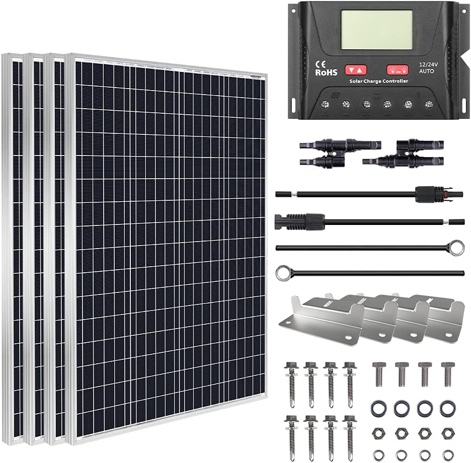 HQST 400 Watt 12 Volt Monocrystalline Solar Panel Kit with 30A PWM Charge Controller, Z Bracket