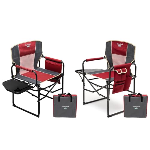 SUNNYFEEL Oversized Camping Directors Chair 2 Pack, Portable Folding Lawn Chairs for Adults Heavy Duty with Side Table,Pocket for Beach, Fishing