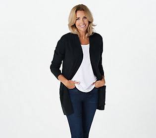 Isaac Mizrahi Live! Open Front Side Button Cardigan, Size X-Small, Black