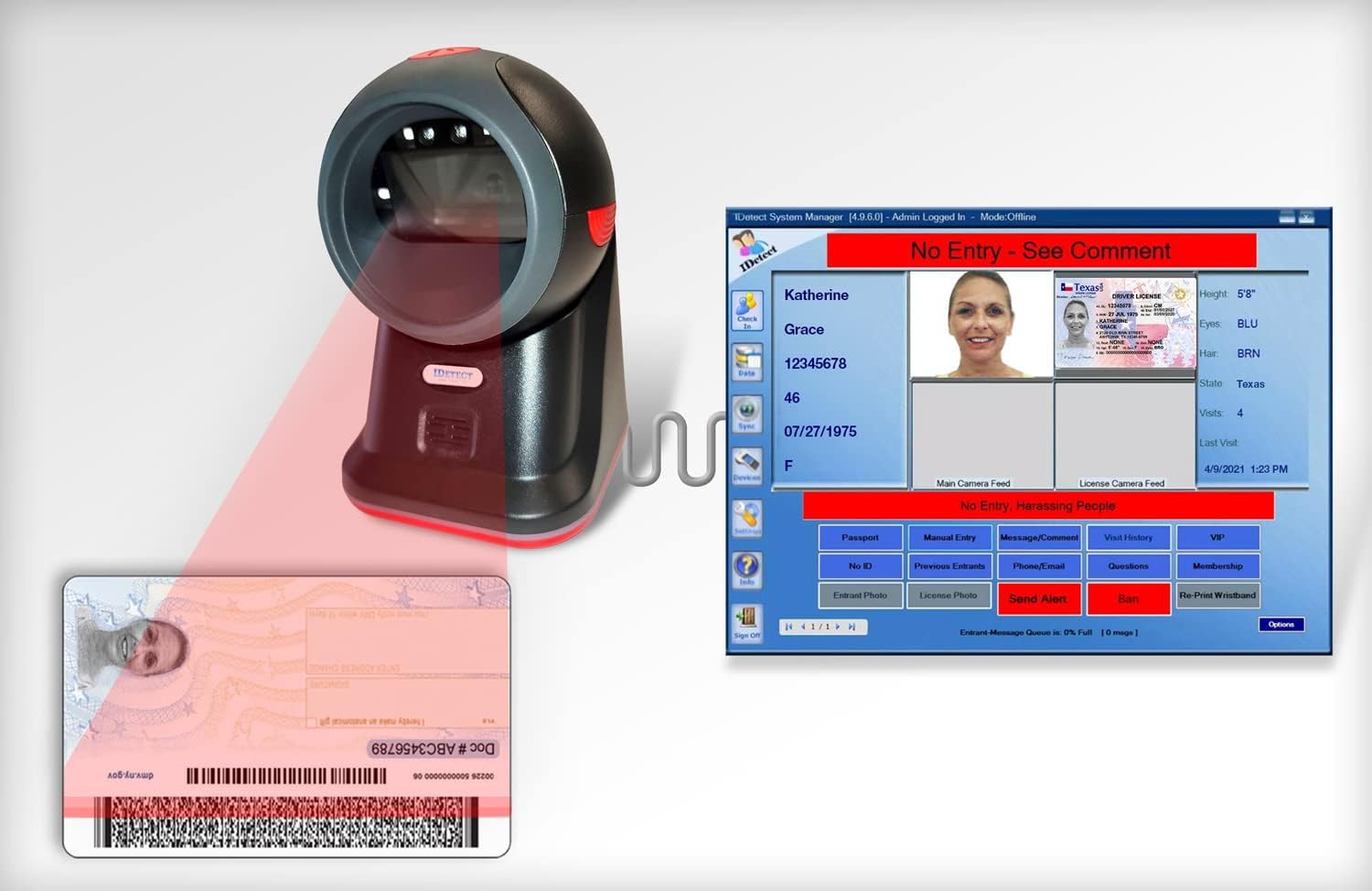 IDetect.net ID Scanner | Age Verification & Patron Management | Ideal for Computer, Tablets, Laptops, PC & POS (No Photo)