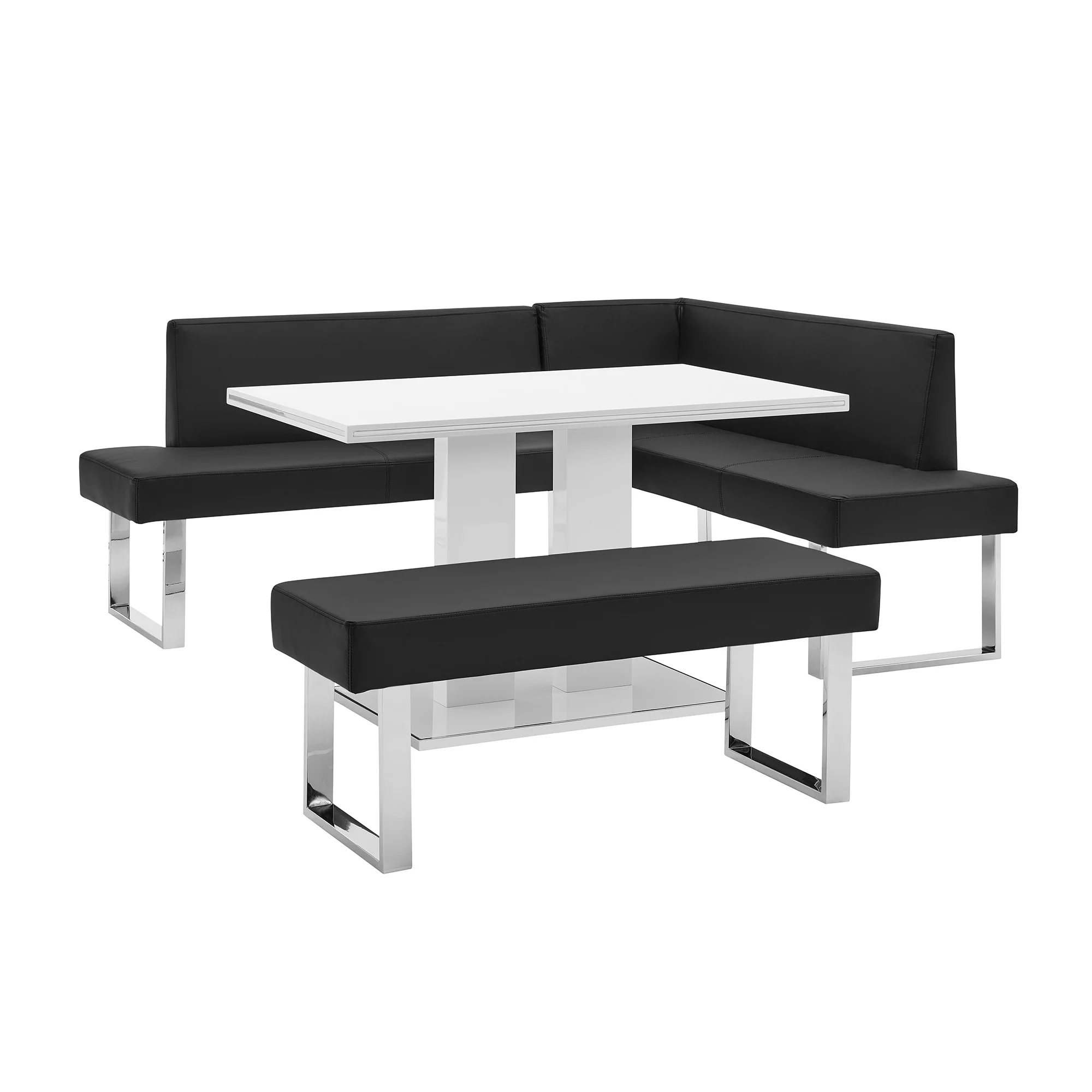 Armen Living Amanda 3-Piece Faux Leather & Wood Dining Set in Black/White
