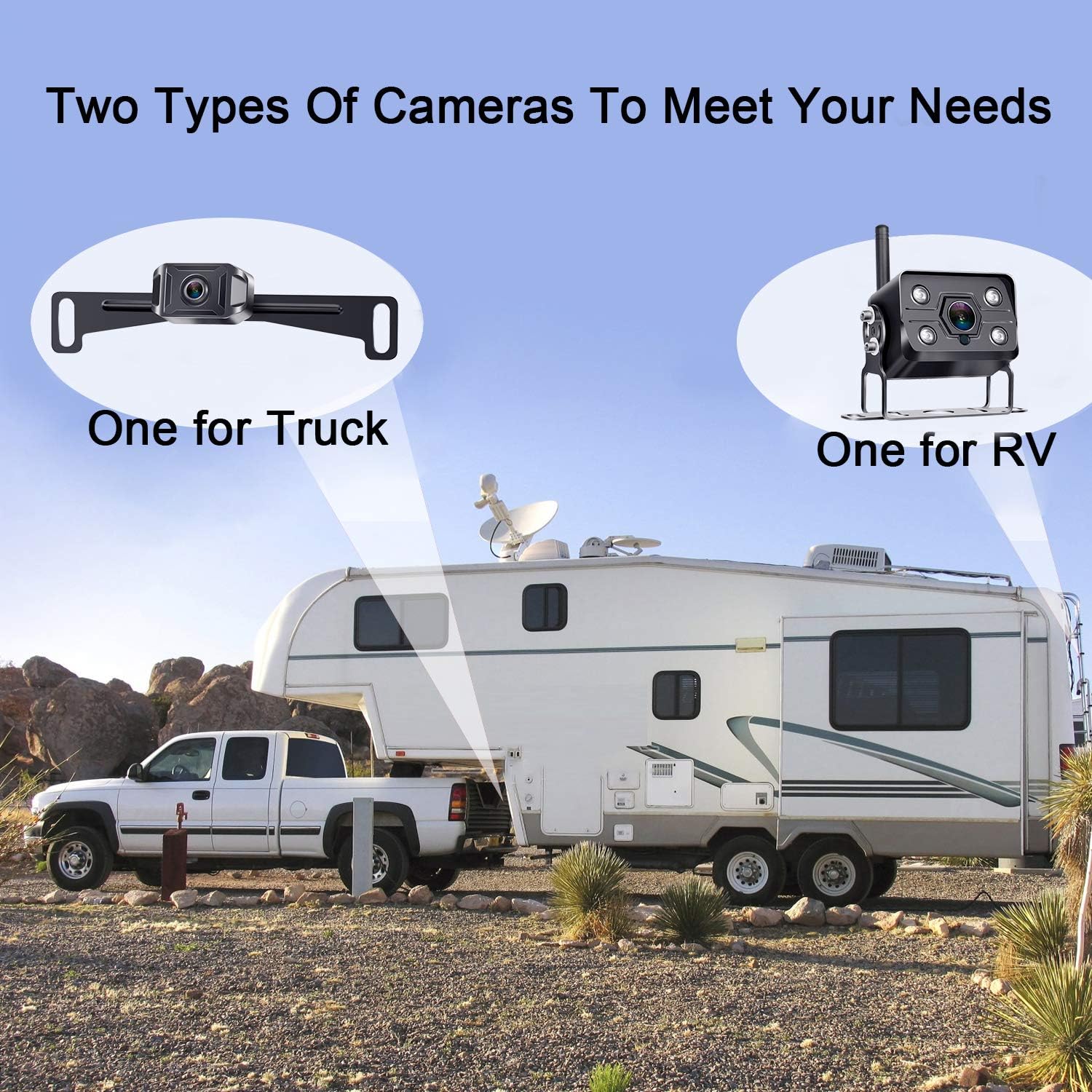 RV Backup Camera Wireless HD 1080P Car/Truck Hitch Rear View Camera + Trailer Rear View Camera with 7 Inch Monitor with Adapter Compatible with