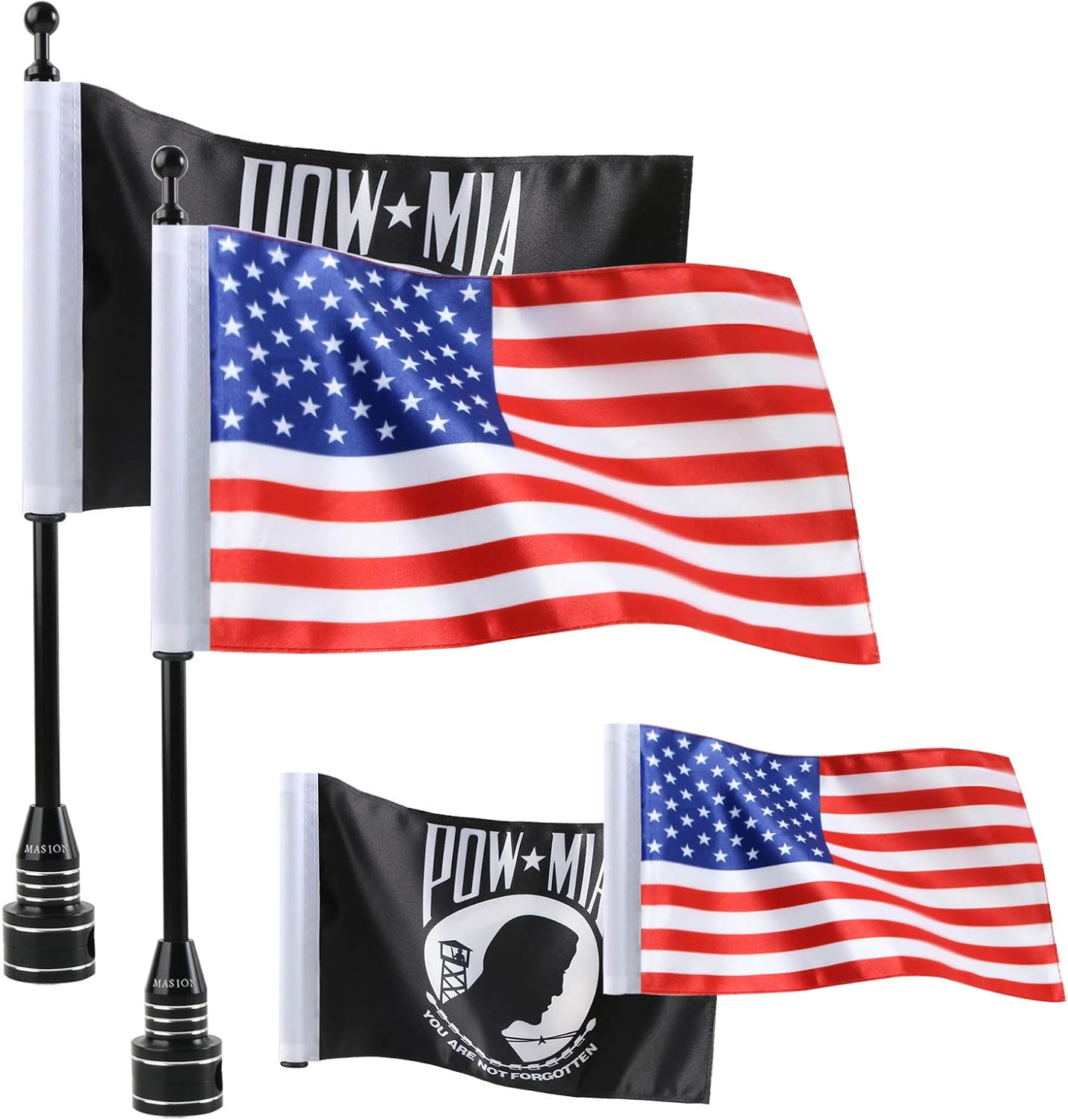 MASION Vivid Color Fade Resistant Motorcycle 6 x 9 American Flag with Flag Pole Mount for Honda Goldwing CB VTX CBR Yamaha Harley(2 USA Flag+1 Flag