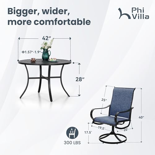 PHI VILLA 5 PCS Outdoor Patio Dining Set with Swivel Dining Chairs (Blue) and 37"x 37" Metal Steel Dining Table(1.57" Umbrella Hole)