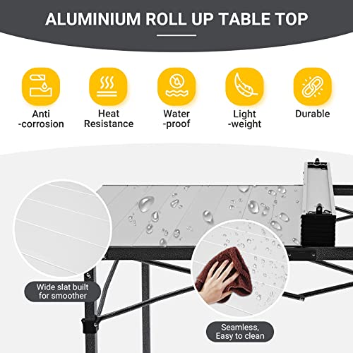 KingCamp Camping Table Folding Portable Table Aluminum Roll Up Lightweight Foldable Large Camp Table for Indoor Outdoor Picnic Backyard, 53.5"X27.5"