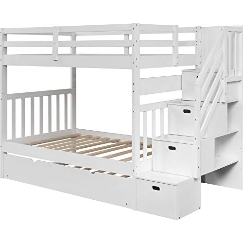 Harper & Bright Designs Stairway Twin Over Twin/Full Bunk Bed with Twin Size Trundle and Drawers