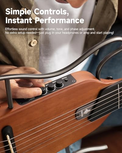 Donner HUSH I Guitar For Travel - Portable Ultra-Light and Quiet Performance Headless Acoustic-Electric Guitar, Mahogany Body with Removable Frames