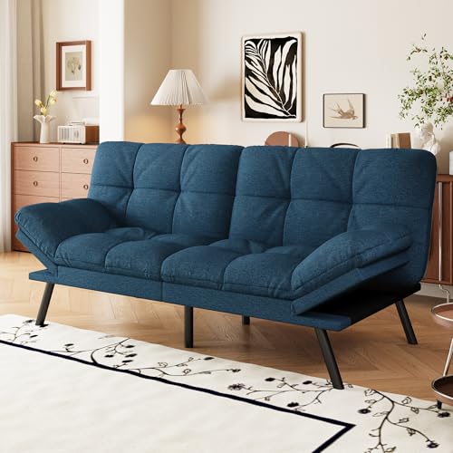 Faux Leather Futon Sofa Bed,Convertible Futon Couch,Memory Foam Loveseat Sleeper Sofa,Small Splitback Modern Folding Couch for Living Room,Office