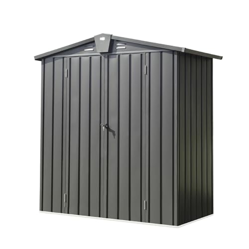 6x4 ft Small Outdoor Metal Storage Shed with Floor Frame & Lockable Door, Heightened Entry Garden Tool Shed for Backyard, Durable Galvanized Steel