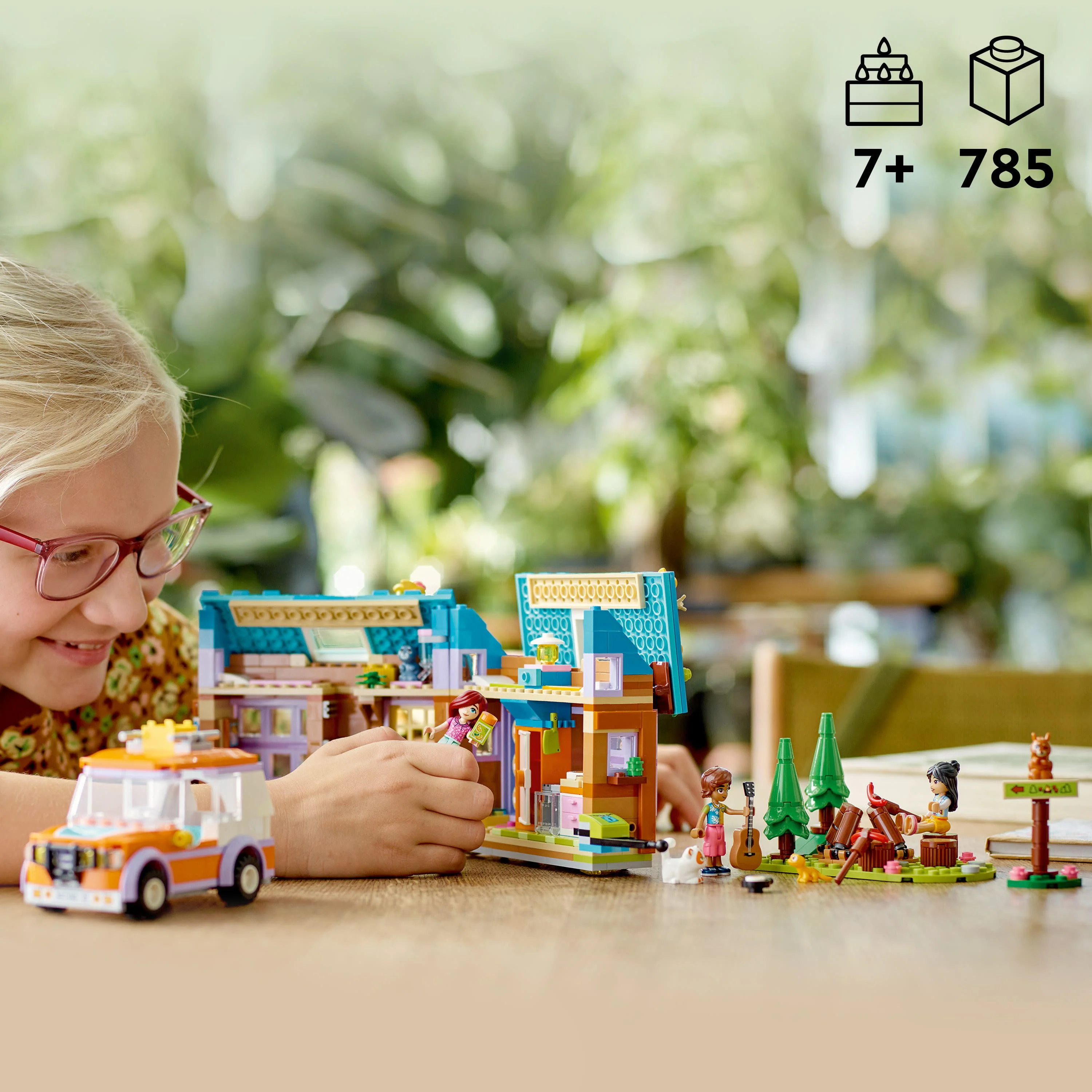 LEGO Friends Mobile Tiny House 41735, Forest Camping Dollhouse Pretend Play Set with Toy Car, Includes Leo & Liann Friendship Mini-Dolls