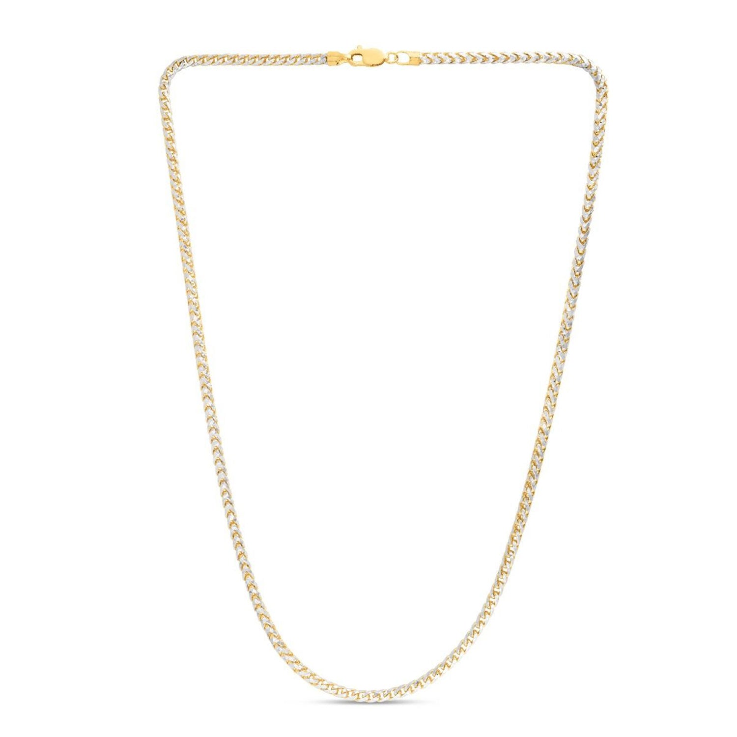 14K Two Tone Gold 3.15mm Round Pave Franco Chain Bracelet 8 Inches Lobster Clasp