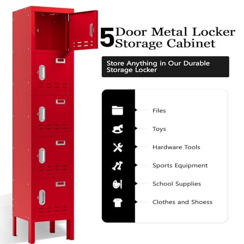 Metal Locker with 5 Doors,Lockers for Employees,66'' Steel Storage Locker for School,Gym, Office, Office,Garage
